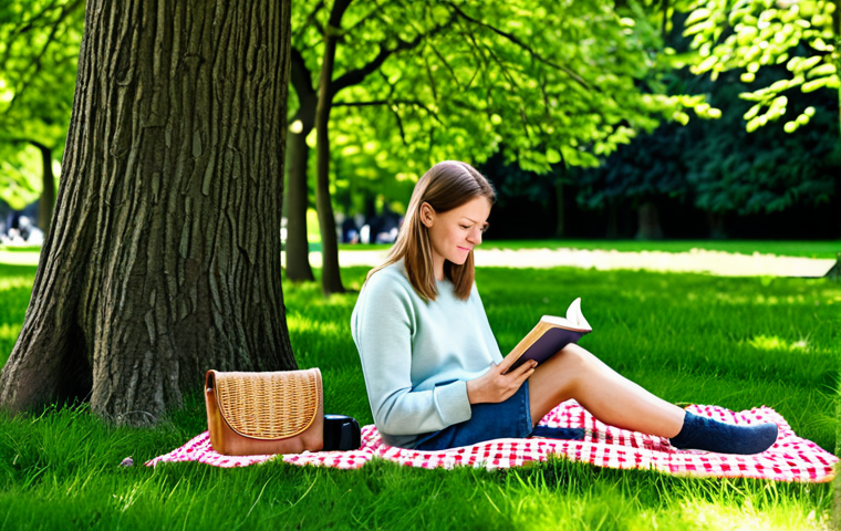 Digital Detox**
Prompt: "A woman enjoying a picnic in a sunny park, fully clothed in comfortable clothing, reading a book, phone turned off beside her, surrounded by green trees, safe for work, appropriate content, perfect anatomy, natural proportions, family-friendly, professional photography, vibrant colors."
**