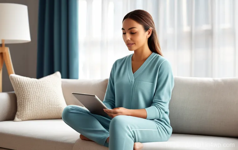 디지털 페인 관리와 코칭 프로그램 - **Prompt 1: Serene Digital Pain Management at Home**
A high-definition, realistic image featurin...