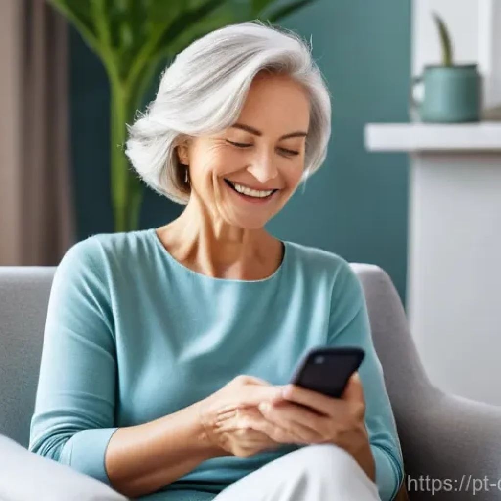 디지털 페인 관리의 사용자 경험 향상 방법 - **Prompt:** A serene, middle-aged woman with a gentle smile is comfortably seated on a plush armchai...