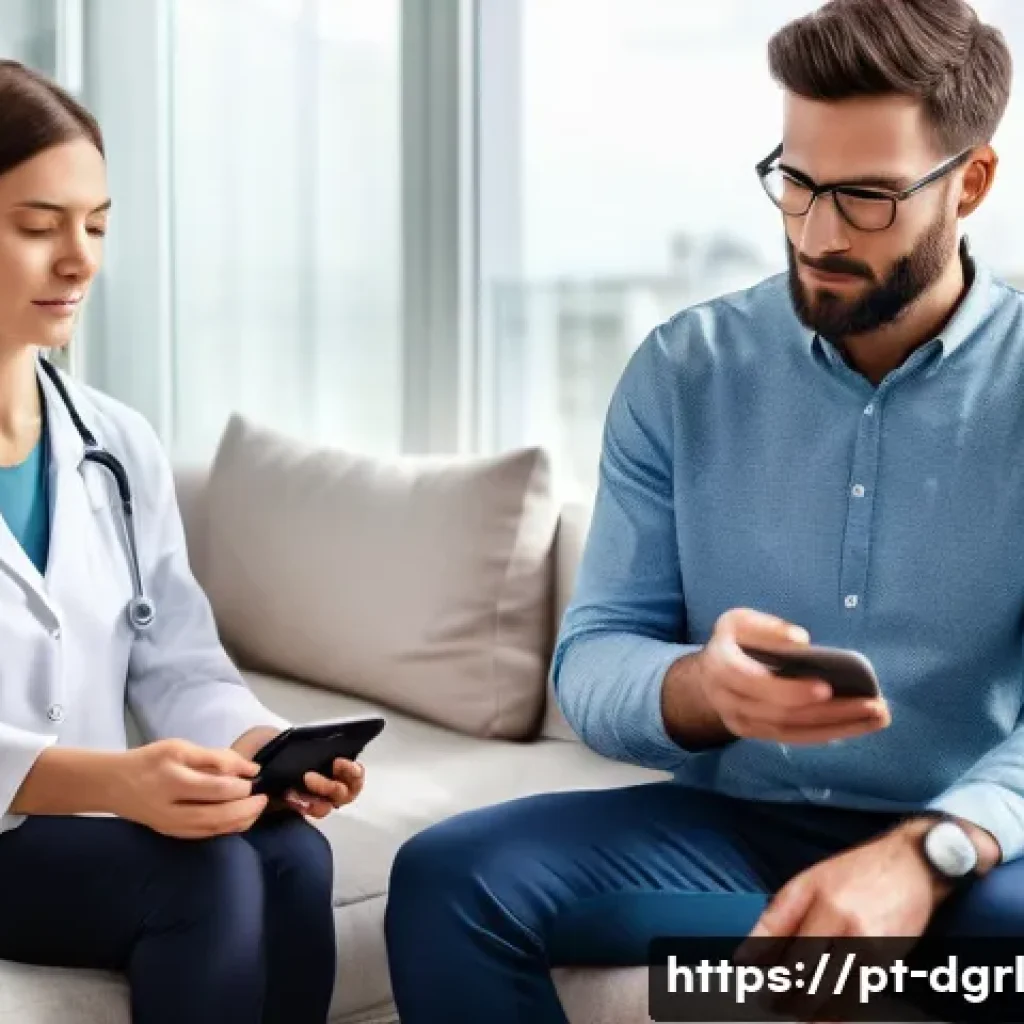 디지털 페인 관리에서의 데이터 분석 기법 - A modern healthcare scene showing a diverse group of adult patients using wearable devices like smar...